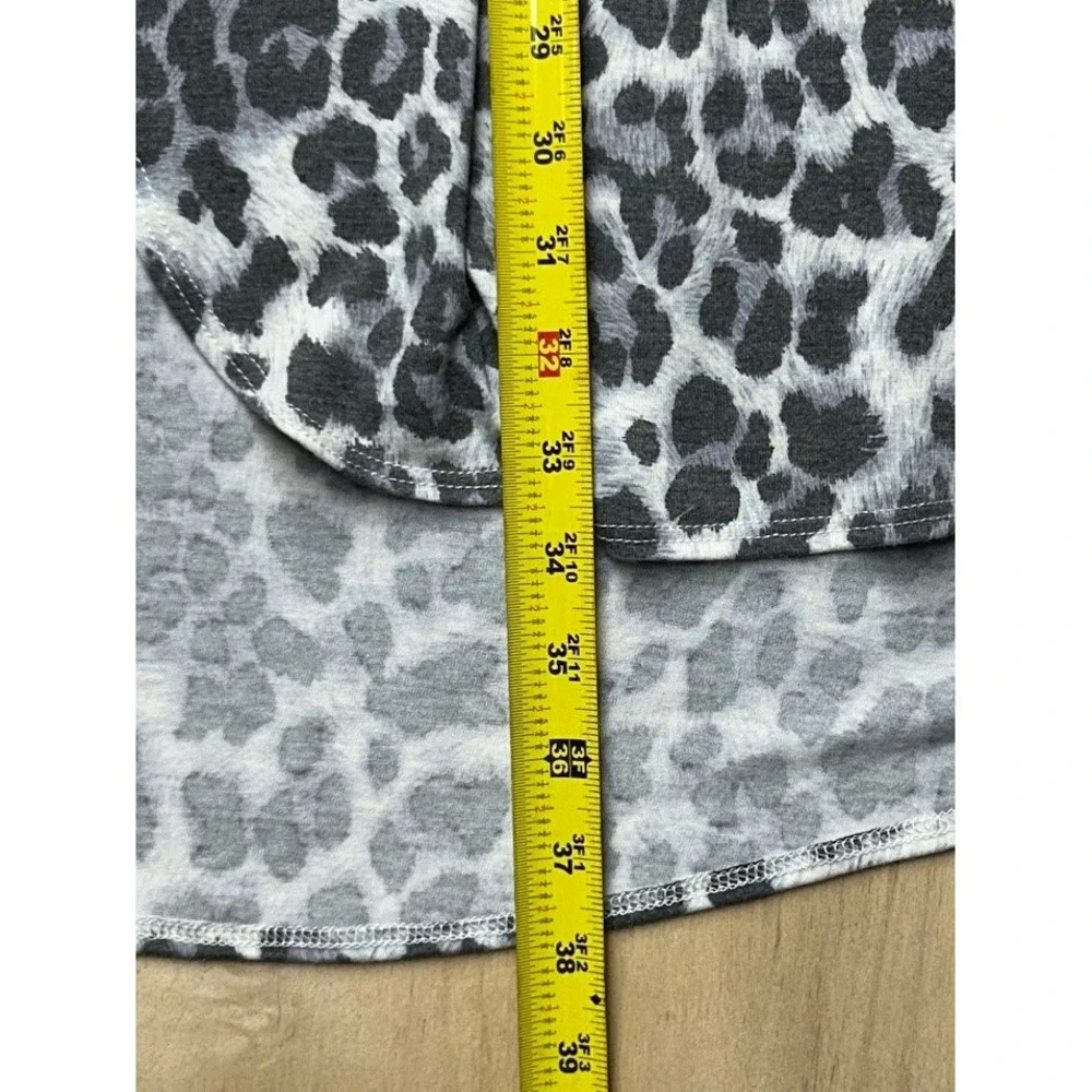 Grey Leopard Print Open Front Cardigan Ruffle Bell Sleeve Plus Size 3XL